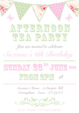 Shabby Chic Afternoon Tea Party Invitations - Boys Girls Joint Birthday Party Invites Twins Unisex Printed ~ QUANTITY DISCOUNT AVAILABLE