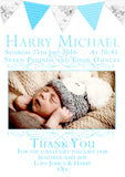 Shabby Chic Poster Bunting New Born Baby Birth Announcement Photo Cards Personalised Bespoke ~ QUANTITY DISCOUNT AVAILABLE