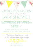 Baby Shower Invitations Boy Girl Unisex Twins Joint Party - Vintage Shabby Chic Bunting Rustic ~ QUANTITY DISCOUNT AVAILABLE - YellowBlossomDesignsLtd