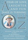 ONE First Baby Invitation Photo - Boy Girl Joint Party Invites Twins Unisex Printed Children's Kids Child ~ QUANTITY DISCOUNT AVAILABLE