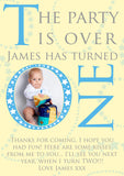 The Party Is Over Turned ONE Photo Personalised Birthday Thank You Cards Printed Kids Child Boys Girls Adult - Custom Personalised Thank You Cards - Yellow Blossom Designs Ltd