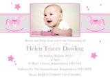 Rocking Horse Photo Celebration Party - Christening Invitations Joint Boy Girl Unisex Twins Baptism Naming Day Ceremony Celebration Party ~ QUANTITY DISCOUNT AVAILABLE