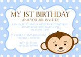 Monkey Lion Invitations Boy Girl - Children's Kids Child Birthday Invites Joint Party Twins Unisex Printed ~ QUANTITY DISCOUNT AVAILABLE