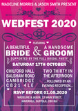 Wedfest Party Pink Purple Orange Yellow Festival Wedding Day Evening Invitations Personalised Bespoke - Custom Personalised Invites - Yellow Blossom Designs Ltd