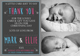 Blue Pink Green Joint Boy Girl Twins Photo Personalised Thank You Cards Christening