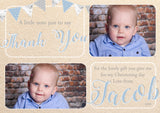 Rustic Vintage Bunting Shabby Chic Joint Boy Girl Twins Photo Personalised Thank You Cards Christening Baptism Naming Day Party Celebrations ~ QUANTITY DISCOUNT AVAILABLE