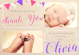 Rustic Vintage Bunting Shabby Chic Joint Boy Girl Twins Photo Personalised Thank You Cards Christening Baptism Naming Day Party Celebrations ~ QUANTITY DISCOUNT AVAILABLE