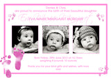 Footprints Boy Girl Twins New Born Baby Birth Announcement Twin Photo Cards Personalised Bespoke ~ QUANTITY DISCOUNT AVAILABLE