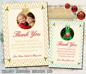 Elegant Boy Girl Twins Joint Personalised Folded Flat Christmas Thank You Photo Cards Family Child Kids ~ QUANTITY DISCOUNT AVAILABLE