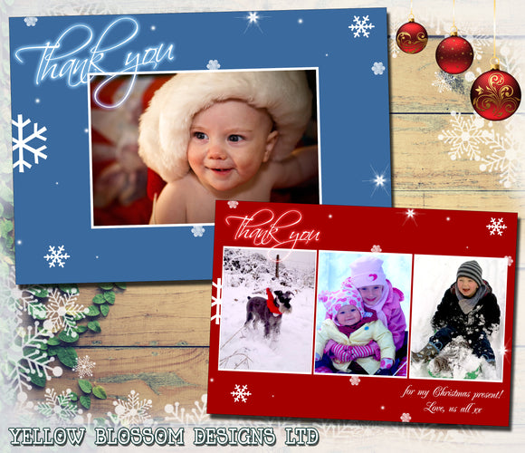 Red Blue Magical Personalised Folded Flat Christmas Thank You Photo Cards Family Child Kids