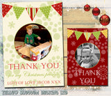 Classic Bunting Festive Personalised Folded Flat Christmas Thank You Photo Cards Family Child Kids ~ QUANTITY DISCOUNT AVAILABLE