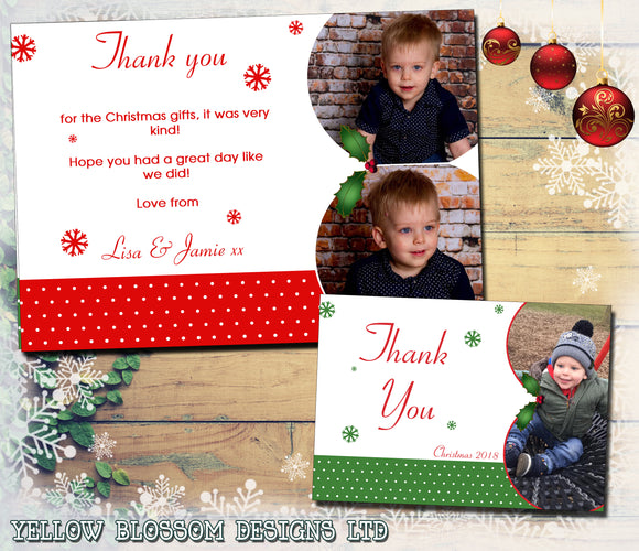 Cute Simple Effective Personalised Folded Flat Christmas Thank You Photo Cards Family Child Kids ~ QUANTITY DISCOUNT AVAILABLE