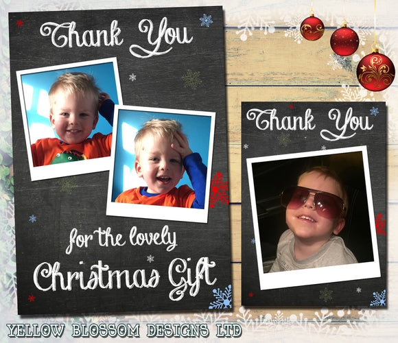 Chalkboard Blackboard Personalised Folded Flat Christmas Thank You Photo Cards Family Child Kids ~ QUANTITY DISCOUNT AVAILABLE