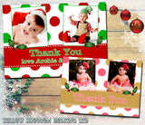 Polka Dots Personalised Folded Flat Christmas Thank You Photo Cards Family Child Kids ~ QUANTITY DISCOUNT AVAILABLE