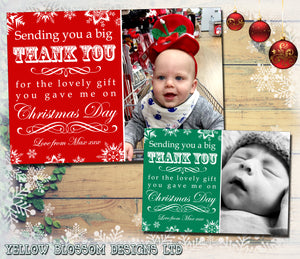 Modern Half Photo Personalised Folded Flat Christmas Thank You Photo Cards Family Child Kids ~ QUANTITY DISCOUNT AVAILABLE