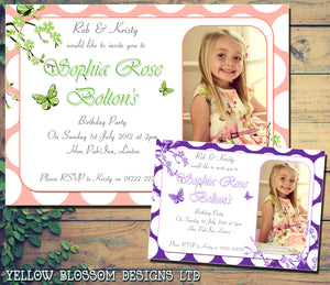 Children's Kids Child Birthday Invitations Boy Girl Joint Party Twins Unisex Printed - Girlie Butterlfies ~ QUANTITY DISCOUNT AVAILABLE - YellowBlossomDesignsLtd