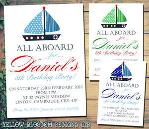 All Aboard Sailor Nautical Invitations - Boys Girls Joint Birthday Party Invites Twins Unisex Printed ~ QUANTITY DISCOUNT AVAILABLE - YellowBlossomDesignsLtd