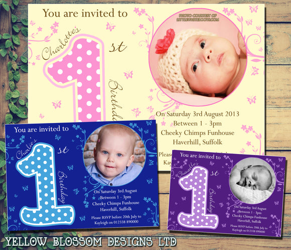 Adorable 1st Birthday Invitations - Boy Girl Joint Party Invites Twins Unisex Printed Children's Kids Child ~ QUANTITY DISCOUNT AVAILABLE