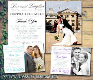 Love Laughter & Happily Ever After Photo Personalised Wedding Thank You Cards ~ QUANTITY DISCOUNT AVAILABLE