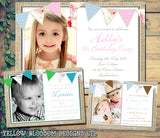 Shabby Chic Rustic Vintage Photo Invitations - Boy Girl Unisex Joint Birthday Invites Boy Girl Joint Party Twins Unisex Printed ~ QUANTITY DISCOUNT AVAILABLE