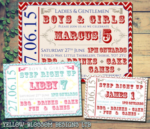 Circus Ticket Boys & Girls Joint Party Invitations - Children's Kids Child Birthday Invites Boy Girl Joint Party Twins Unisex Printed ~ QUANTITY DISCOUNT AVAILABLE - YellowBlossomDesignsLtd