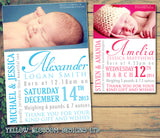 Wordart Thank You Message Note New Born Baby Birth Announcement Photo Cards Personalised Bespoke