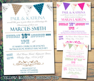 Poster Bunting Pink Blue - Christening Invitations Joint Boy Girl Unisex Twins Baptism Naming Day Ceremony Celebration Party ~ QUANTITY DISCOUNT AVAILABLE