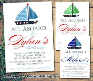 Nautical All Aboard - Christening Invitations Boy Girl Unisex Twins Baptism Naming Day Ceremony Celebration Party  ~ QUANTITY DISCOUNT AVAILABLE