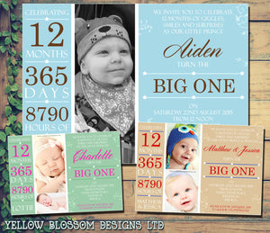 ONE 12 Months 365 Days Boy Girl Joint Party Invitations - Children's Kids Child Birthday Invites Boy Girl Joint Party Twins Unisex Printed ~ QUANTITY DISCOUNT AVAILABLE