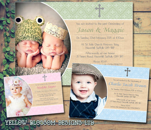 Religious Cross Photo - Christening Invitations Boy Girl Unisex Twins Baptism Naming Day Ceremony Celebration Party ~ QUANTITY DISCOUNT AVAILABLE