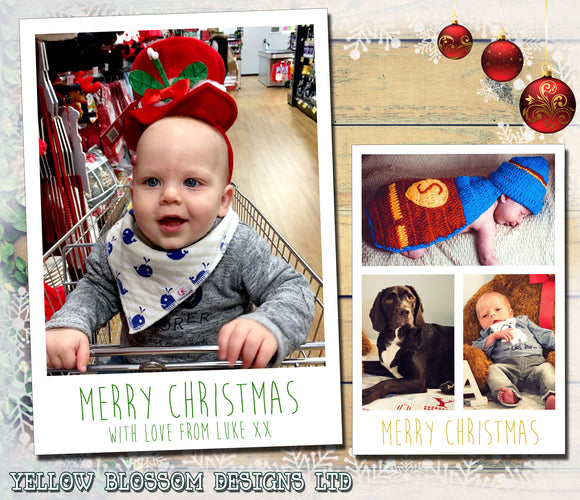 Modern Elegant Personalised Folded Flat Christmas Thank You Photo Cards Family Child Kids ~ QUANTITY DISCOUNT AVAILABLE