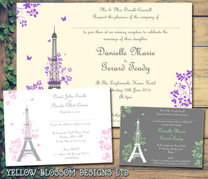Eiffel Tower Paris Wedding Invitations Personalised  - Custom Personalised Invites - Yellow Blossom Designs Ltd