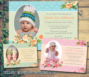 Roses Vintage Classic Joint Party - Christening Invitations Boy Girl Unisex Twins Baptism Naming Day Ceremony Celebration Party ~ QUANTITY DISCOUNT AVAILABLE