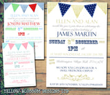 Ginham Bunting Celebration Party - Christening Invitations Joint Boy Girl Unisex Twins Baptism Naming Day Ceremony Celebration Party ~ QUANTITY DISCOUNT AVAILABLE