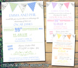 Spotty Shabby Chic Bunting - Christening Invitations Joint Boy Girl Unisex Twins Baptism Naming Day Ceremony Celebration Party ~ QUANTITY DISCOUNT AVAILABLE