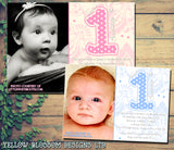 One 1st Photo Invitations Boy Girl Twins - Children's Kids Child Birthday Invites Joint Party Unisex Printed ~ QUANTITY DISCOUNT AVAILABLE