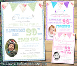 Shabby Chic Vintage Bunting Photo Invitations - Boy Girl Unisex Joint Birthday Invites Boy Girl Joint Party Twins Unisex Printed ~ QUANTITY DISCOUNT AVAILABLE
