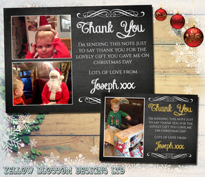 Chalkboard Personalised Folded Flat Christmas Thank You Photo Cards Family Child Kids ~ QUANTITY DISCOUNT AVAILABLE