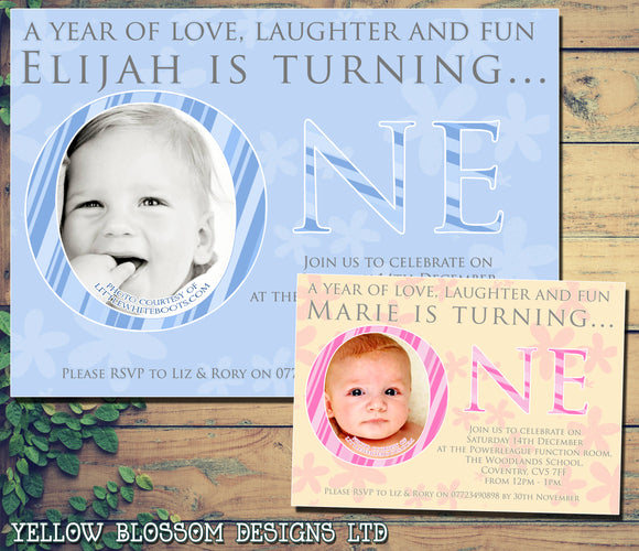 Turning ONE Party Invitations - Boys Girls Joint Birthday Party Invites Twins Unisex Printed ~ QUANTITY DISCOUNT AVAILABLE