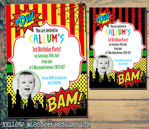 Comic Superhero Invitations - Boy Girl Joint Party Invites Twins Unisex Printed Children's Kids Child ~ QUANTITY DISCOUNT AVAILABLE - YellowBlossomDesignsLtd