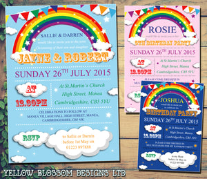 Rainbow Bunting Boy Girl Joint Party Invitations - Children's Kids Child Birthday Invites Boy Girl Joint Party Twins Unisex Printed ~ QUANTITY DISCOUNT AVAILABLE