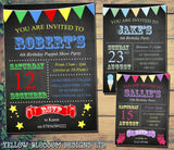 Chalkboard Colourful Bunting Ice Cream Owls Star Invitations - Children's Kids Child Birthday Invites Joint Party Unisex Printed ~ QUANTITY DISCOUNT AVAILABLE - YellowBlossomDesignsLtd