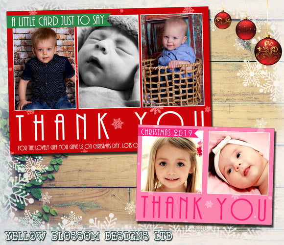Modern Design Photos Personalised Folded Flat Christmas Thank You Photo Cards Family Child Kids ~ QUANTITY DISCOUNT AVAILABLE