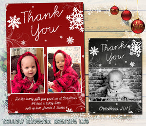 Snowflakes Swirls Personalised Folded Flat Christmas Thank You Photo Cards Family Child Kids ~ QUANTITY DISCOUNT AVAILABLE