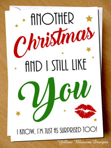 Funny Christmas Card Like You Husband Wife Boyfriend Girlfriend Friend Partner Another Christmas And I Still Like You Surprised Too Joke Best Friend BFF Bestie … 