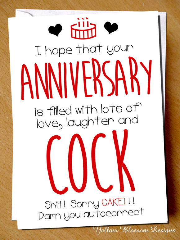 Rude Anniversary Card Funny Best Friend Autocorect Cake Joke Bestie Joke Partner