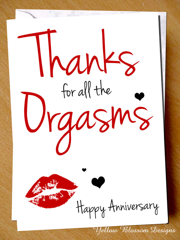 Funny Anniversary Card Wedding Couple Partner Boyfriend Girlfriend Joke Comical Thanks For All The Orgasms Hilarious Witty Him Her
