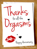 Funny Anniversary Card Wedding Couple Partner Boyfriend Girlfriend Joke Comical Thanks For All The Orgasms Hilarious Witty Him Her