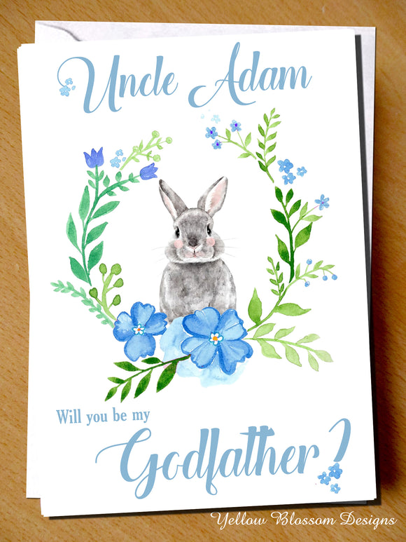 PERSONALISED Will You Be My Godfather Godmother Godparents Guardian Card Bunny A Rabbit