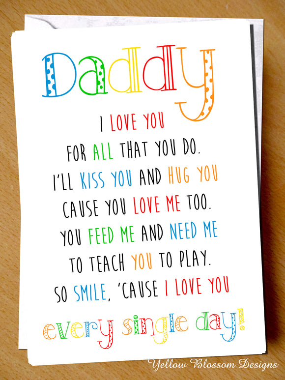 Daddy I We Love You For All That You Do Father's Day Card Dad Birthday Card Christmas Card Kids Love Child